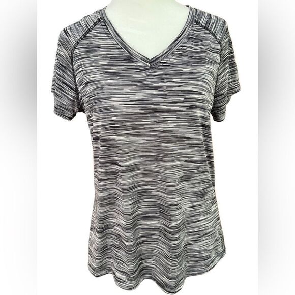 RBX Space Dye style black/gray/white v neck short sleeved top size L - Picture 1 of 5